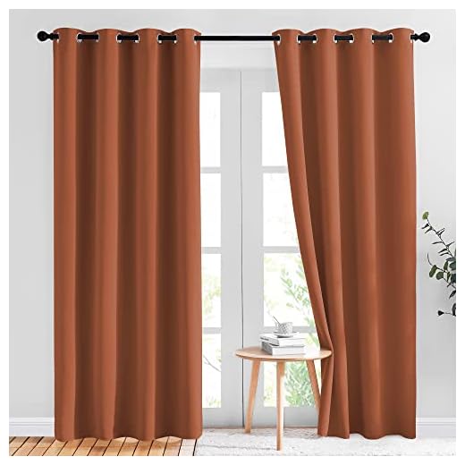 NICETOWN Living Room Curtains for Windows 84 inch Long - Decorative Thermal Insulated Grommet Room Darkening Window Treatments for Bedroom/Porch, Burnt Orange, 2 Panels = 104" Wide