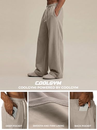 Image of Mens Baggy Sweatpants Wide Leg Loose Open Bottom Uncuffed Gym Casual Lightweight Y2K Pants Relaxed Pocket No Wrinkle