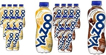 YAZOO Banana & Chocolate Milkshake Bundle, 400 ml (Pack of 20) | Ready-To-Drink, High in Protein and Calcium, Flavoured Milk Drink, Family Size, Variety Pack for Lunchbox, School or Office