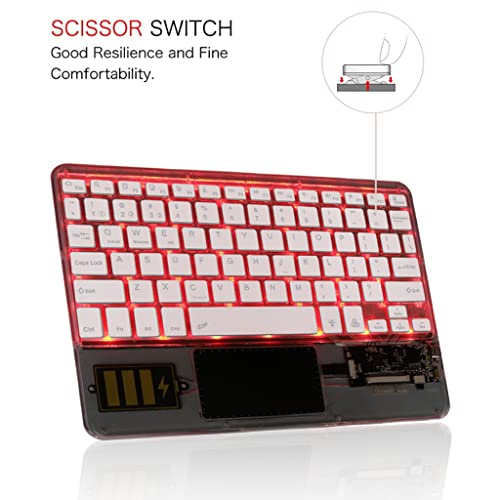 Image of TECPHILE Universal Z33 Wireless Keyboard with Touchpad & Backlit for iPad, Samsung Tab, Computer | Multi Device Con¬nection, Transparent Look, Rechargeable