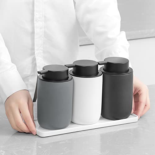 Image of Hand Soap Dispenser for Bathroom Decro, Ceramic Liquid Pump Bottles Refillable Dish Dispenser for Kitchen Farmhouse Colleage Dorm, Matte Grey