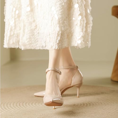 Women's Patent Leather Backless Stiletto Pumps Closed Pointed Toe Ankle Strap High Heel Formal Office Sandals Grace Party Wedding Evening Dress Shoes2