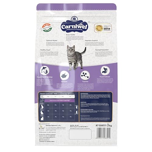 Image of Carniwel Fresh Fish & Shrimp Adult Dry Cat Food 3 Kg | Fresh & Natural Ingredients | Highly Palatable | Supports Healthy Skin & Glossy Coat | Premium Nutrition for Adult Cats