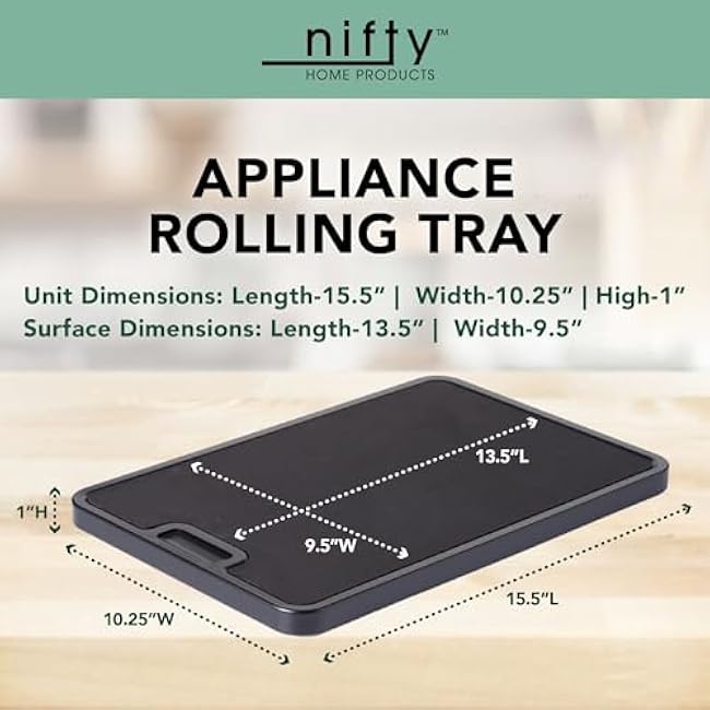 Nifty Medium Appliance Rolling Tray ¨C Black, Home Kitchen Counter Organizer, Integrated Rolling System, Non-Slip Pad Top for Coffee Maker, Stand Mixer, Blender, Toaster