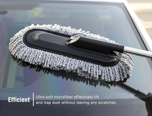 Image of Car Duster Microfiber Extendable Handle | Ultra Soft Scratch-Free Car Cleaning Brush for Interior & Exterior | Long Reach Dust Cleaner for Car, SUV, Bike & Home (Grey, Pack of 1)