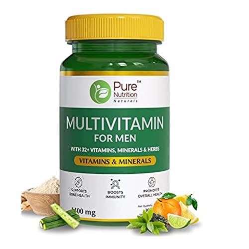 Pure Nutrition Multivitamin for Men with 32+ Vitamins, Minerals & Herbs to Support Bone Health, Boost Immunity & Promote Active Health – 60 Veg Tablets Pure Nutrition Multivitamin for Men with 32+ Vitamins, Minerals & Herbs to Support Bone Health, Boost Immunity & Promote Active Health – 60 Veg Tablets