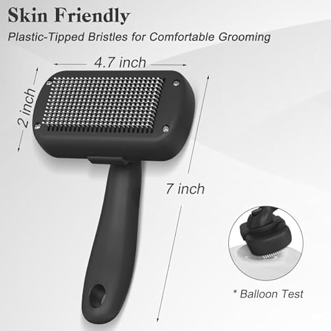 Swihauk Self Cleaning Slicker Brush for Dogs & Cats - Skin Friendly Deshedding and Grooming Brush for Haired Pets, Pet Supplies Accessory, Black-0HvJ8nIA