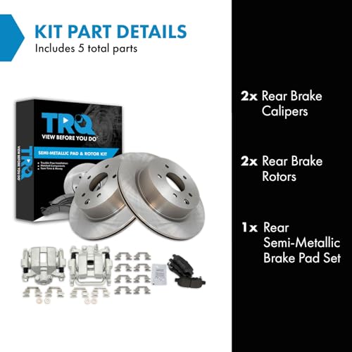 Image of TRQ Rear Brake Pad and Rotor Set Semi Metallic Rotors Calipers | For 2005-2007 Infiniti G35 2006-2009 M35 M45 Nissan 350Z