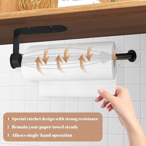 Image of Paper Towel Holder Under Cabinet, Self-Adhesive Hanging Paper Towel Holder with Damping Effect, Under Counter Paper Roll Holder for Kitchen, Bathroom, RV