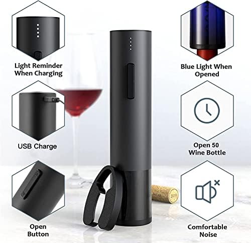 Electric Wine Opener Automatic Electric Wine Bottle Corkscrew Opener Rechargeable with Foil Cutter and USB Cable, Black