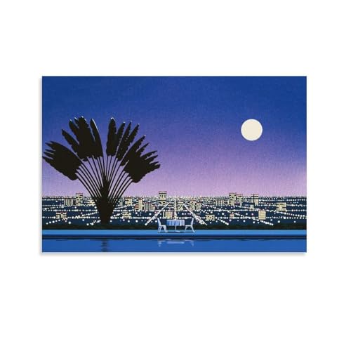 Poster Hiroshi Nagai Tropical Night Cityscape pour décoration de chambre à coucher 50x75 cm