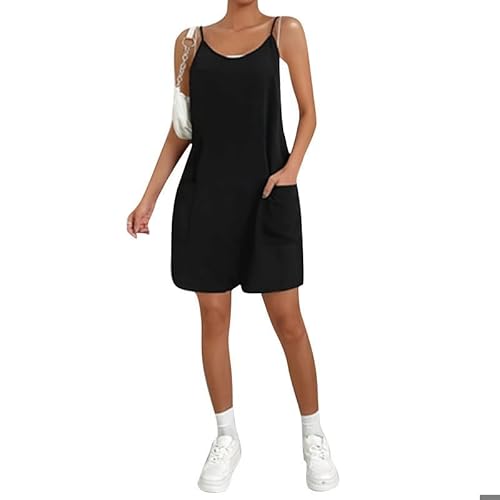 Trohollis Women's Jumpsuits & Playsuits,Womens Jumpsuits Fashion Comfortable Knitted Casual Women Solid Black Color Suspenders Loose Wide Leg With Pockets Suspenders(XL)