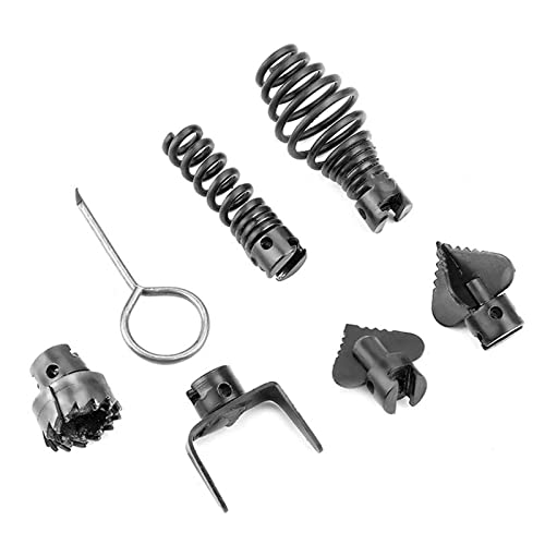 7 piezas de cabezales combinados para máquina desatascadora de drenaje, de acero manganeso anticorrosivo de 16 mm, con llave para desatascar tuberías miniatura 5