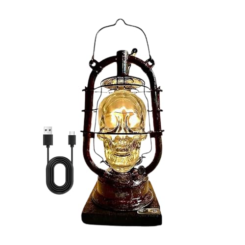 Lampe de table gothique industrielle, lampe de table vintage en forme de tête de mort, lampe de table steampunk en forme de tête de mort, lampe de bureau...