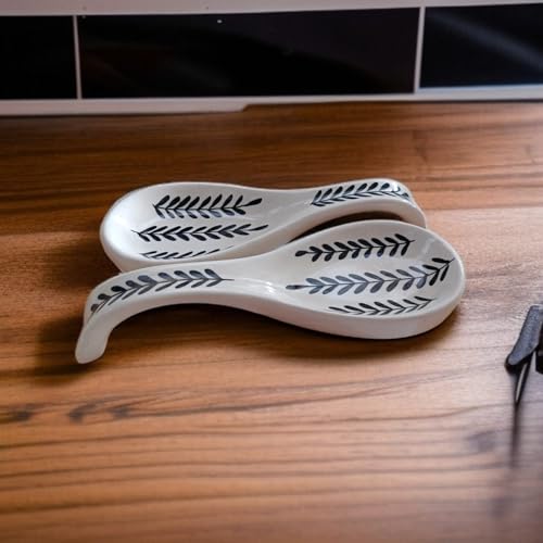 Image of Malaikah Ceramic Spoon Rest Leaf Pack of 2 for Home, Kitchen, Dining, Kitchen Decor & Gifting