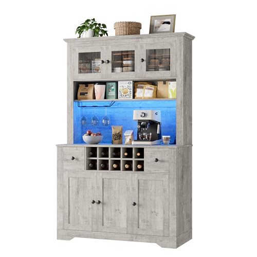 68.7 " Pantry Cabinet with LED Light and Charging Station,