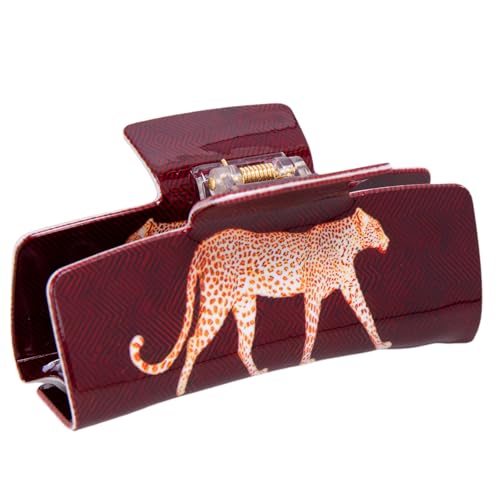 Leopard Hair Claw Clip for Women, 3.94" Large Claw Clips for Thin Thick Curly Hair, Strong Hold & Non-Slip jaw Hairpin Animal French Stylish Hair Accessories for Women Girls - Velvet Red
