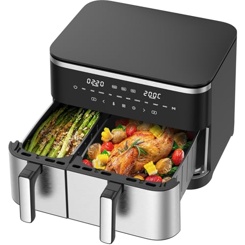 Air Fryer Dual Zone XXL 11L – 2600W Friteuse à Air (4L+7L), 10 Programmes, Sync Finish & Dual Cook, Écran Tactile LED, Rappel Secouer, 80–200°C