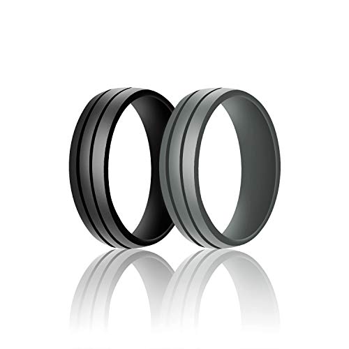SANXIULY Mens Silicone Wedding Ring&Rubber Wedding Bands for Workout and Active Athletes Width 8mm Pack of 2 Size 10