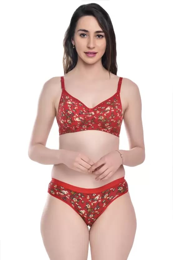 Image of Women's Cotton Full Coverage Lightly Padded Wire Free Sexy Bra Panty Lingerie Set Honeymoon Bikni Set for Girl's Combo Pack of 3