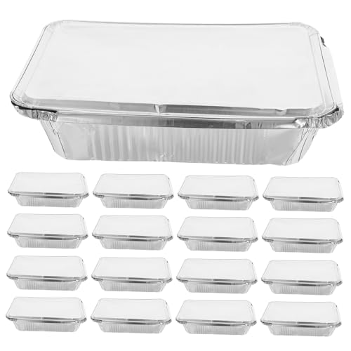 iplusmile 25個使い捨て耐熱耐冷アルミ箔トレー 深型パン皿 蓋付き頑丈食品容器 テイクアウト調理ロースト加熱対応