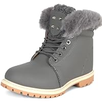 Girls Winter Boots Fur Lined Warm Ankle Boots - Non Slip Lace Up Rain Boots for Walking, Hiking and Winter Activities (Grey, One Size, UK Footwear Size System, Little Kid, Women, Numeric, Medium, 11)