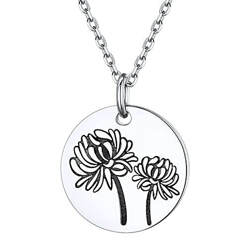 ChicSilver Women Birth Month Flower Necklace 925 Sterling Silver Engraved