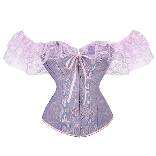 Women's Off Shoulder Lace Up Boned Overbust Corset Bustier Lingerie Body Shaper Tops Waist Wrapped Lingerie Cincher, Purple, 38-image-23