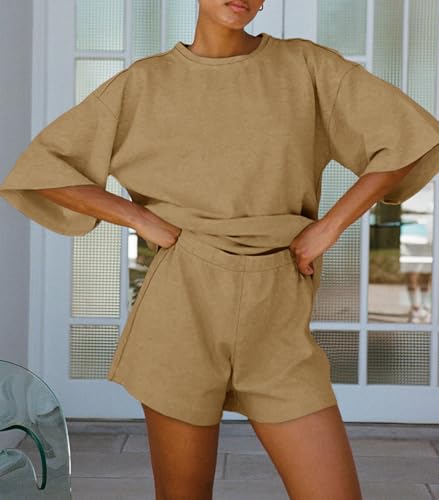 Image of Tankaneo Womens Pajama Sets 3 /4 Sleeve Oversized Tops & Loose Fit Shorts Lounge Set with Pockets Loungewear