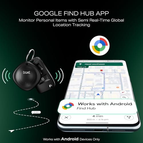 boAt Tag Bluetooth Item Finder for Android Devices, Google Find Hub App Support, 80dB Alarm, Additional Battery, 1 Year Battery (Black)