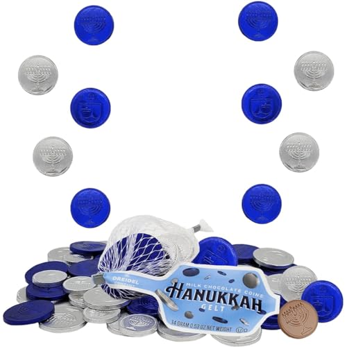 Original-Hanukkah-Chocolate-Gelt-Blue-Silver-Coins-in-Mesh-Bags-Made-with-Premium-Belgian-Milk-Chocolate-Gluten-Free-Non-GMO-Kosher-Certified-Dairy-10-Mesh-Bags