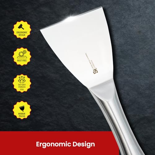 Image of HS 4 Inch Professional Stainless Steel Scraper with Medium Handle | Japanese Grade | Stainless Steel for Home and Commercial Use | SUS420J2