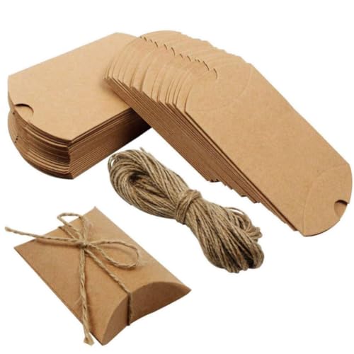 Lot de 50 petites boîtes cadeaux en papier kraft avec ficelle de jute pour anniversaire, remerciement, Halloween (marron)