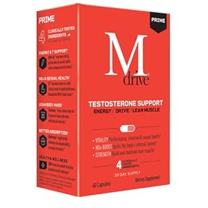 Mdrive Prime – Testosterone Support for Men, Max Energy, Stress Relief and Lean Muscle, KSM-66 Ashwagandha, S7 Nitric Oxide Booster, Bioperine and DHEA, 60 Capsules