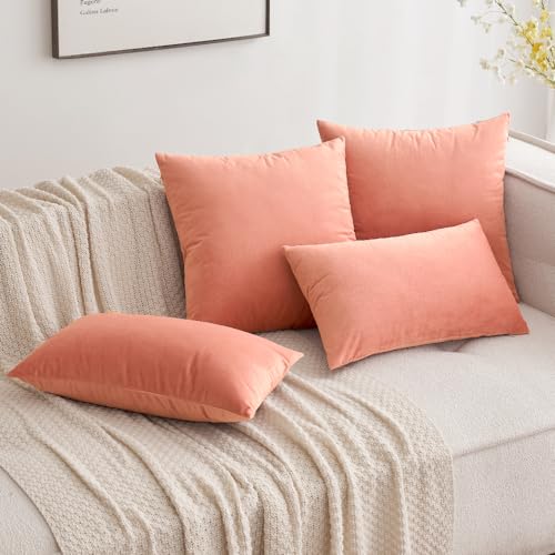 Image of MIULEE Pack of 2, Velvet Soft Solid Decorative Square Throw Pillow Covers Set Cushion Cases Pillowcases for Sofa Bedroom 18x18 Inch Coral Red