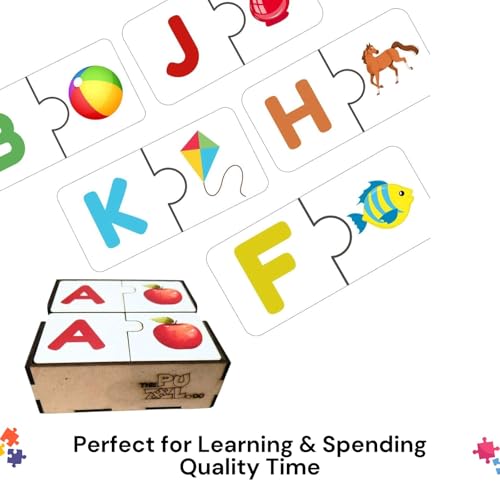 Image of 52 Piece Alphabet Puzzle for Kids 2+ Years | Wooden Matching Puzzle Game with 26 Letters & Images | Montessori Learning Toy | Educational Floor Puzzle for Toddlers & Preschoolers