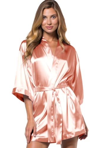 Image of Turquaz Women's Silky Satin Kimono Robes for Bridesmaids, Bride, Short Loungewear, Lingerie Dressing Gown Silk Like VS Robe