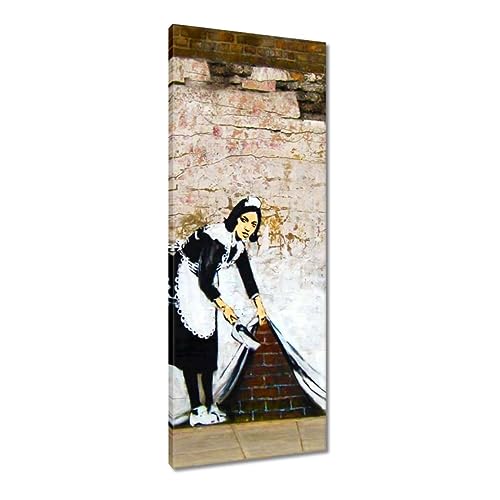 Tableau Banksy Maid 40x100 cm : toile imprimée décoration murale salon modern art H5031M