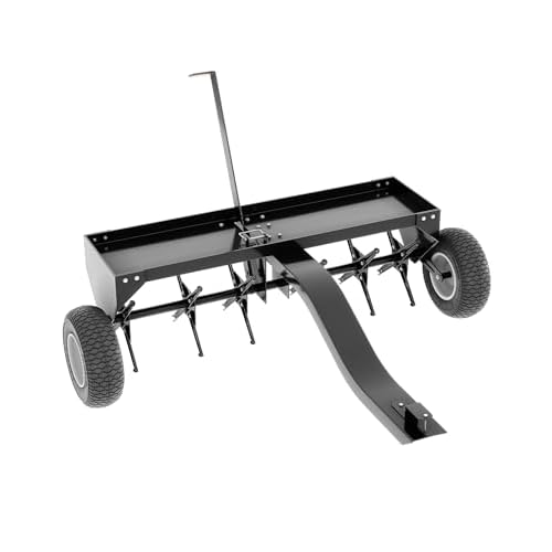 40-Inch Tow Behind Lawn Plug Aerator with Gloves and Universal Hitch, Lawn Aerator Tow Behind with Steel Tines,Tray and Inflatable Wheels for Gardens,