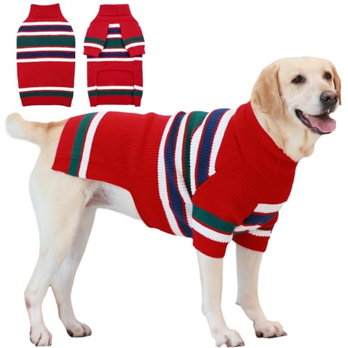IECOii Extra Large Dog Turtleneck Warm Winter Coat - Stretchy Red Christmas Sweater for Big Dogs, Golden Retrievers, Labradors XXX-Large Red