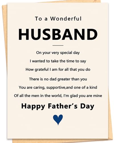 Smilora Fathers Day Card for Husband from Wife, CG-HK-2026-18 Fathers Day Card Gifts for Husband, Fathers Day Decorations, Thick 5 x 7 Inches with Kraft Envelope