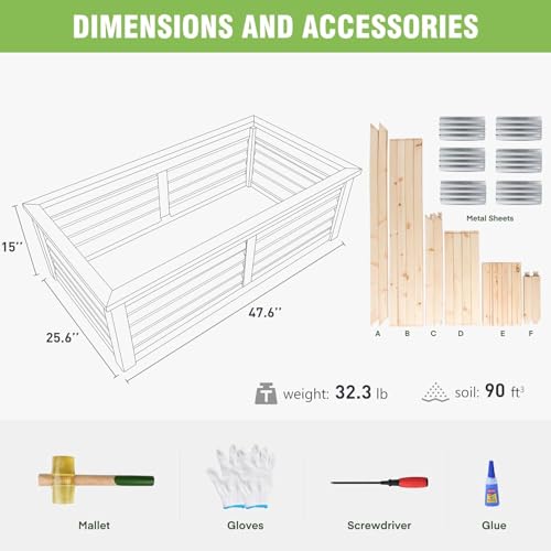 Image of Wood Garden Raised Bed Outdoor Plant Box Planter for Outdoor Plants with Galvanized Metal for Herbs Vegetables Flowers Great Patio Deck Balcony 4x2FT