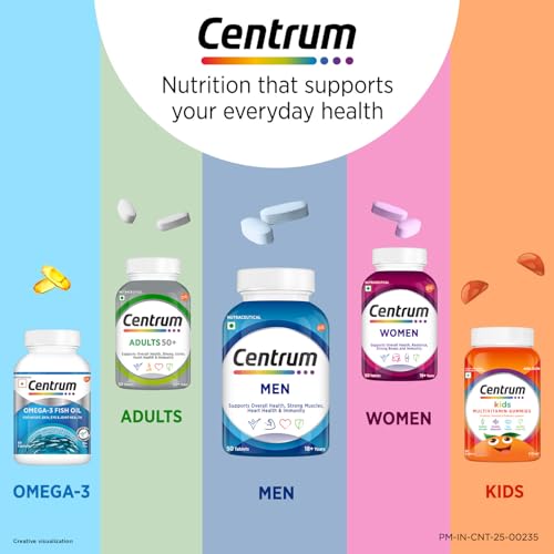 Image of Centrum Men - Multivitamin Tablet for Men | With 23 Vital Nutrients including Zinc, Magnesium, Vitamin B, C, D, Calcium for Energy, Immunity, Muscles and Overall Health | Veg - 50 tablets