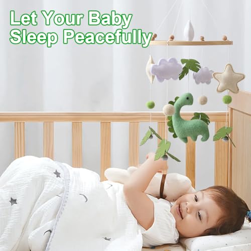 Miniatura 5 de Niawecan Movil Cuna Bebe, Con Fieltro Dinosaurios, Hojas, Nubes Y Estrellas, Carrusel Cuna Bebe De Madera, Movil Cuna Con Cascabeles, Regalos Adecuados Para Bebés Varones O Bebés Mujeres