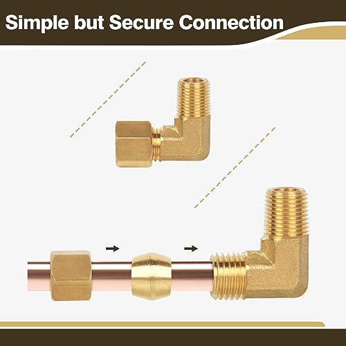 Juwo Brass Compression Tube Fitting, 1/4 Inch Compression X 1/8 Inch Npt Male 90 Degree Elbow For Copper thumb #4