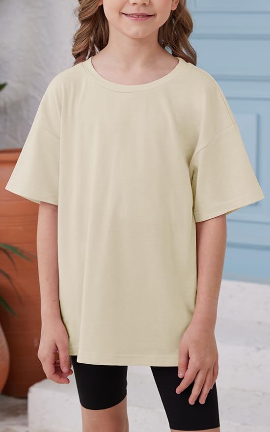 Image of ZDC Girls Short Sleeve T Shirts Kids Summer Oversized Tops Trendy Crewneck Basic Tees 5-14 Years