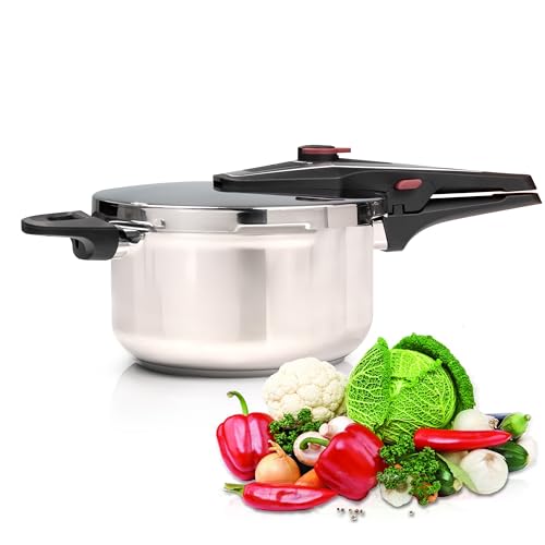 Crystals 4L/6L Stainless Steel Pressure Cooker Large Induction Hob Compatible Cooker with Dual Handles for Fast Cooking at Home or in Catering Kitchens (4L Pressure Cooker)