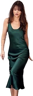 Women’s 100% Silk Cowl Neck Midi Slip Dress Elegant Spaghetti Strap Slit...