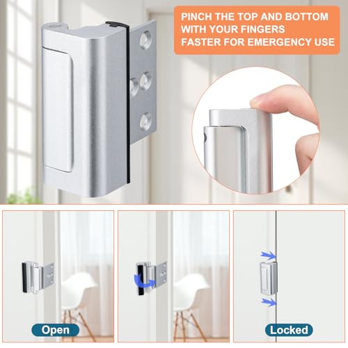 2 Pack Home Security Door Lock,Childproof Door Reinforcement Lock,with 3" Stop Withstand 800 lbs,for Inward Swing Doors,Night Kids Safety Metal Flip Lock Deadbolt Latch (Silver)