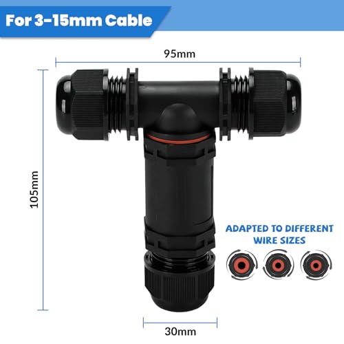 4 Stück Kabelverbinder Wasserdicht IP68, T-Form Verteilerdose Klemmdose Kabelverbinder Wasserdicht 5-polig Erdkabel Verbindungsmuffe für Ø3-15 mm Kabeldurchmesser